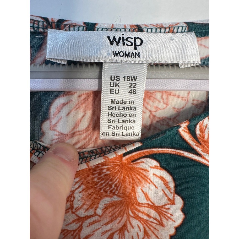 Wisp Shift Dress Womens 18W Green Floral Excellent 3/4 Sleeve Boat Neck Jersey - Picture 3 of 3